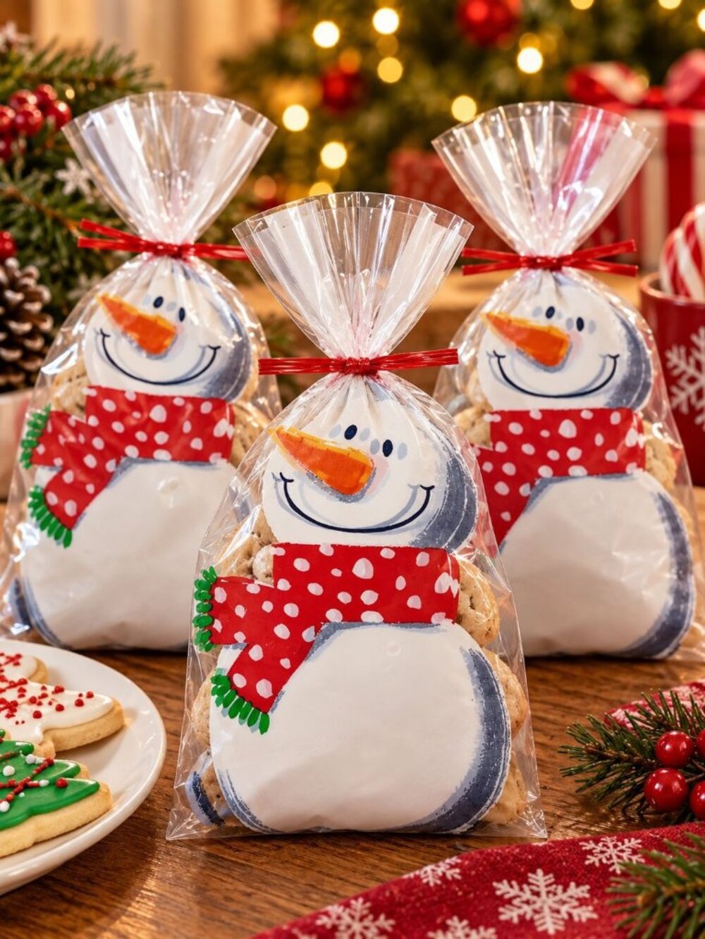 Snowman Shaped Treat Sacks Twist Ties 20 Pack 5"X8.25" Holiday Treats Gifts